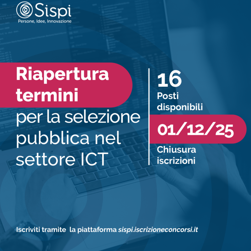 Locandina per la riapertura dei termini per la selezione pubblica nel settore ICT - 16 posti disponibili - 01/12/25