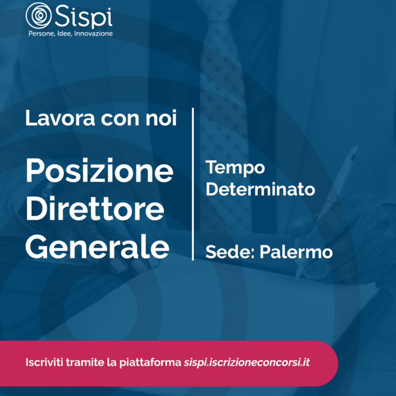 Immagine avviso selezione direttore generale con link alla piattaforma sispi.iscrizioneconcorsi.it